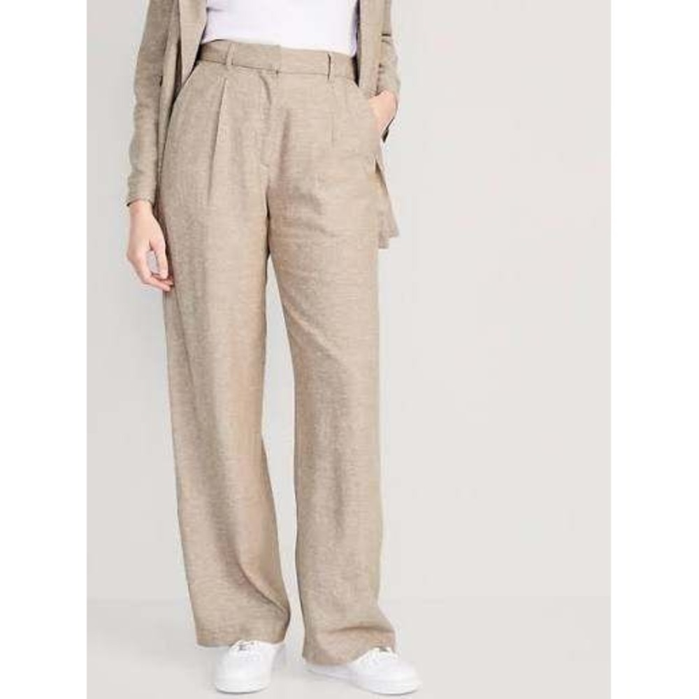 Old Navy Taylor Wide Leg Linen Pants XL NWT Extra High Waist Taupe Pleated